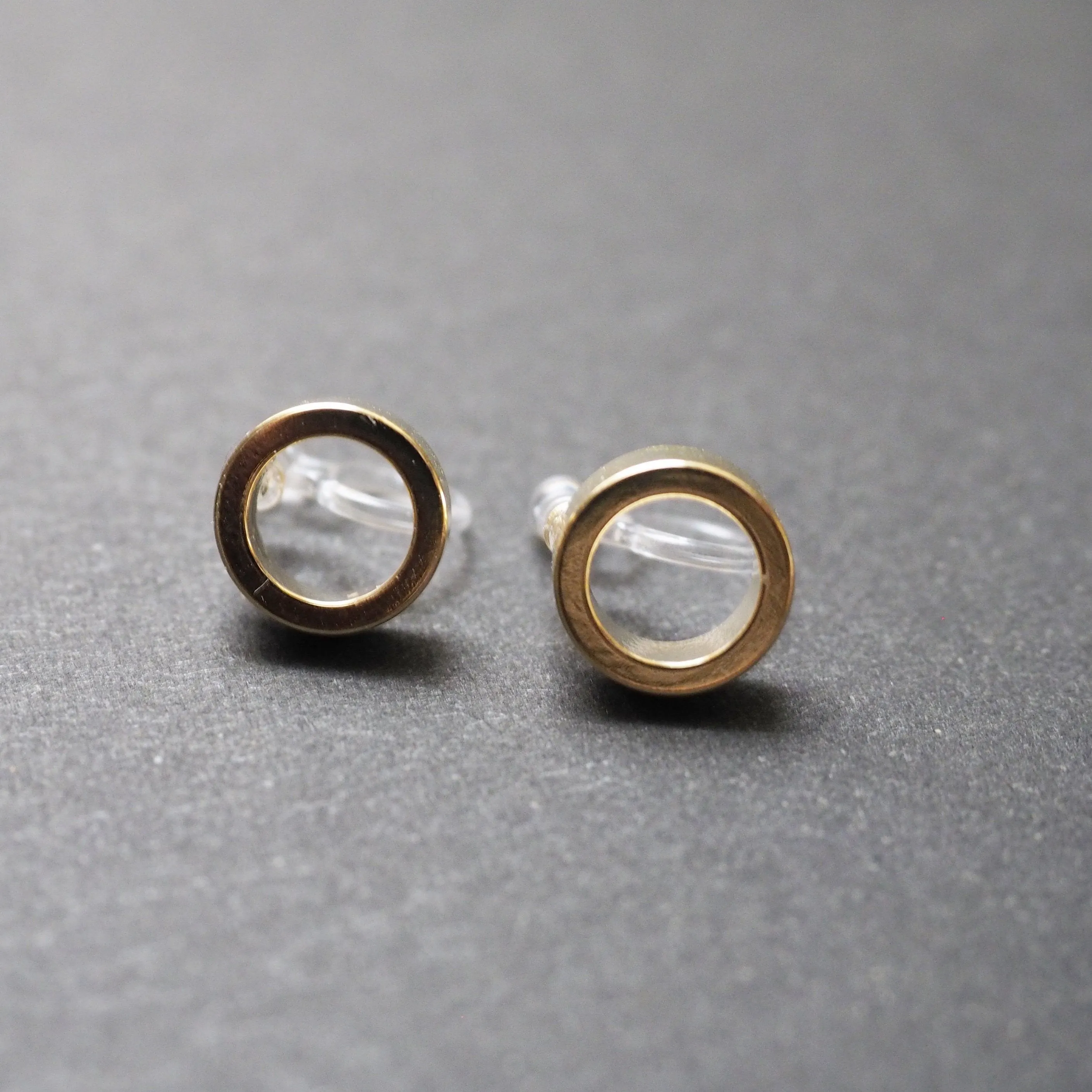 Gold Open Circle Invisible Clip On Stud Earrings