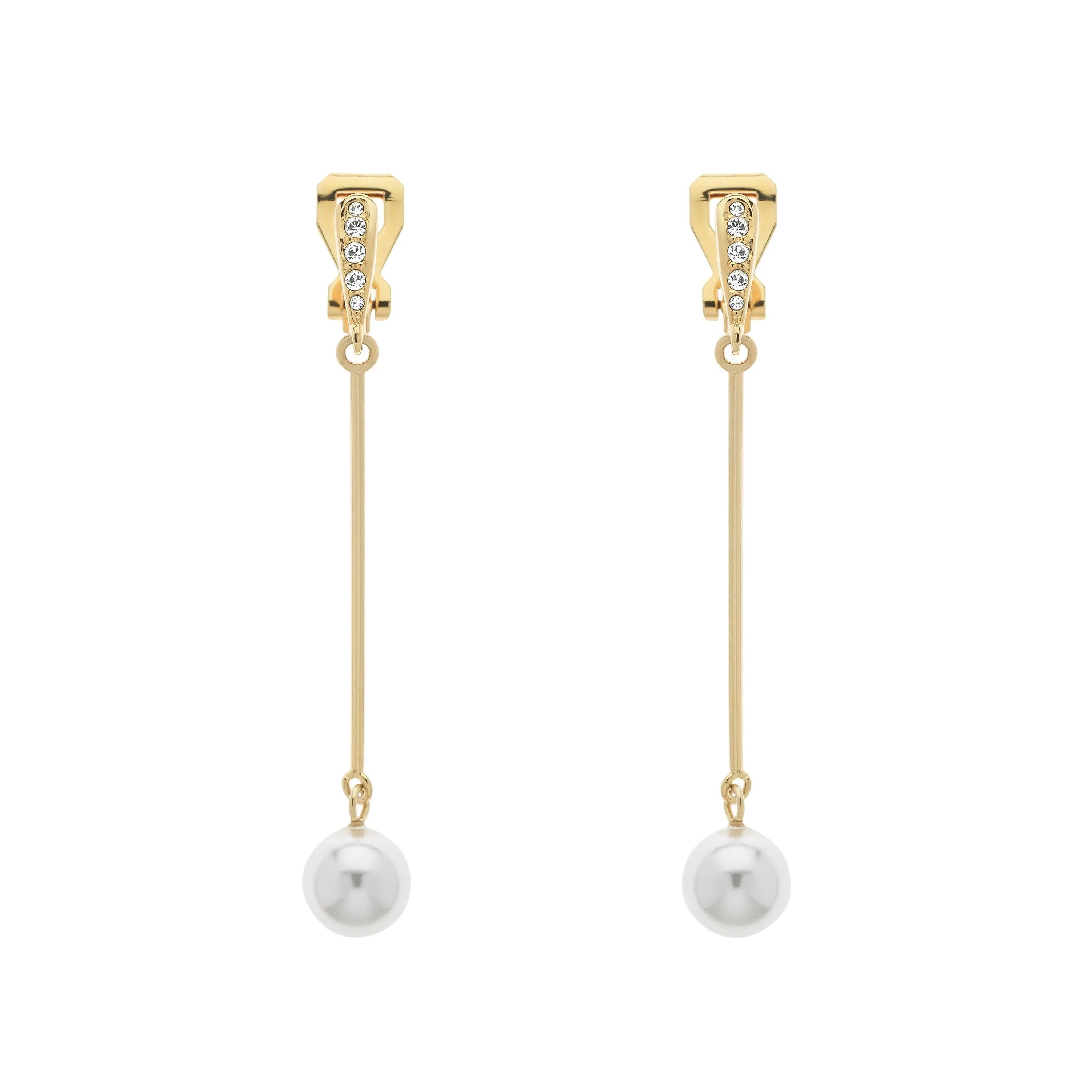 Gold, Pearl & Crystal Drop Clip Earrings