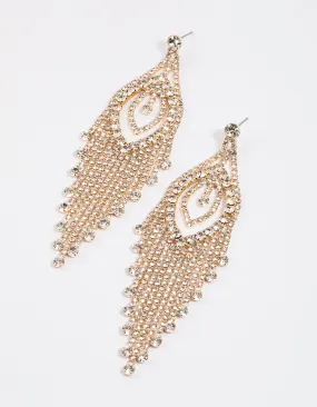 Gold Statement Cup Chain Tassel Earrings