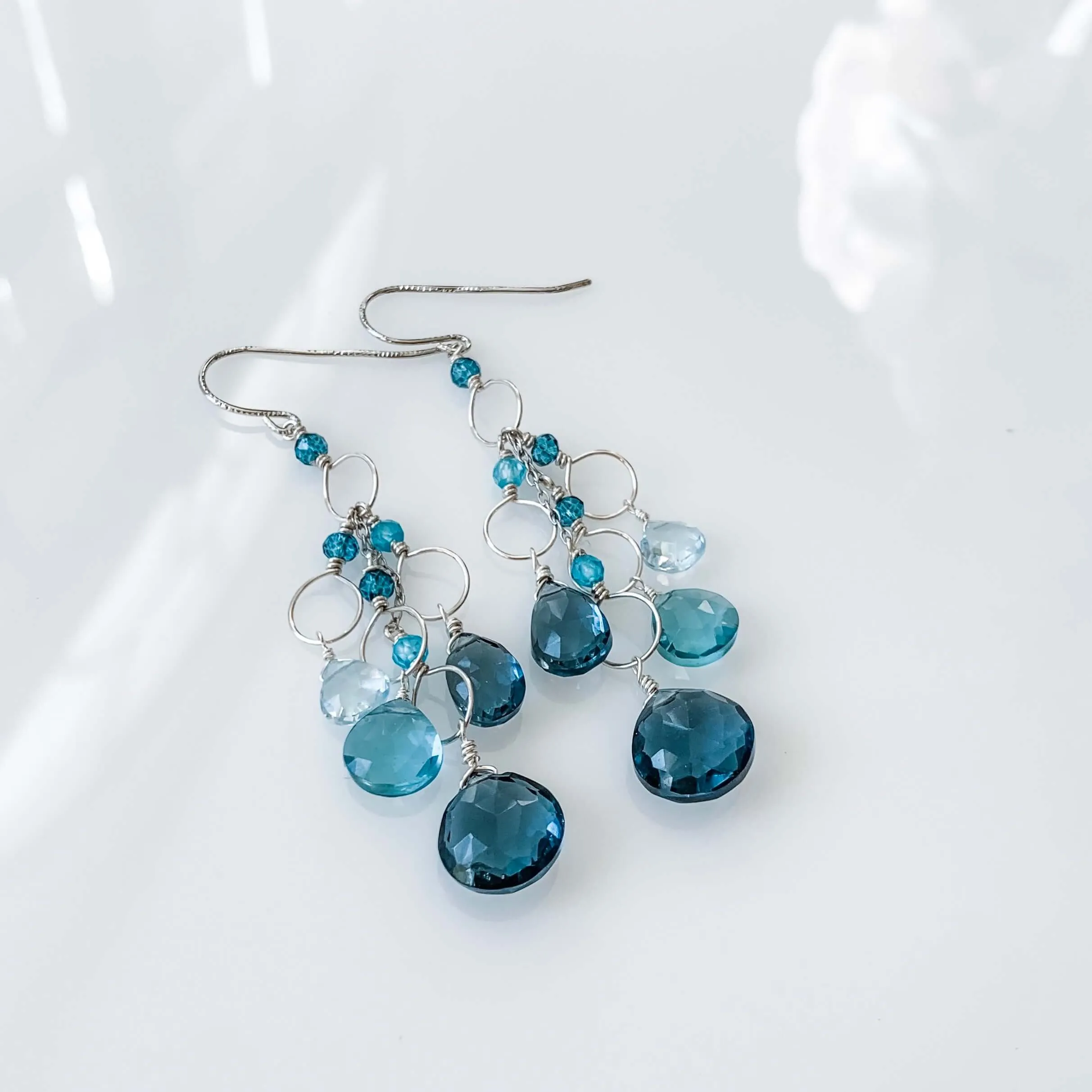 Iolite & Aquamarine Gold Waterfall Earrings