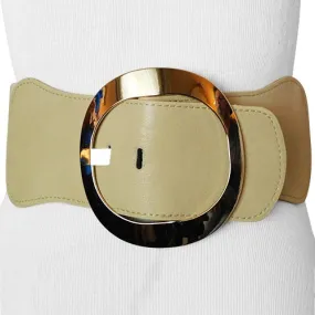 Ivory Wide Women's Stretch Belt with a Rose Gold tone O shaped Buckle