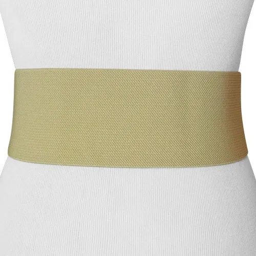 Ivory Wide Women's Stretch Belt with a Rose Gold tone O shaped Buckle