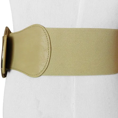 Ivory Wide Women's Stretch Belt with a Rose Gold tone O shaped Buckle