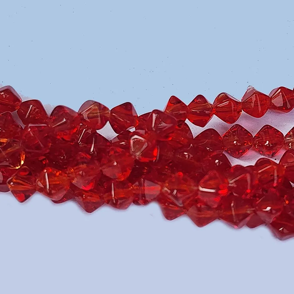 Jewelry Making Crystal Fire polished imported Glass beads Bi cone Shape Red Color Transparent 6mm Size Approximately  58 Beads in a string