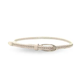 KELLY - Womens Skinny White Plaited Leather Belt with Gold Oval Buckle