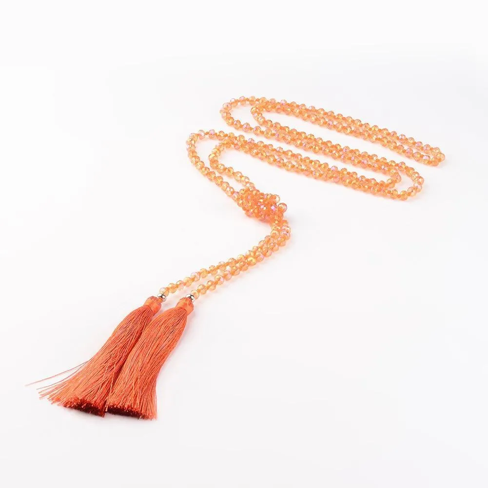 Lariat Necklace with Tassel & Crystals