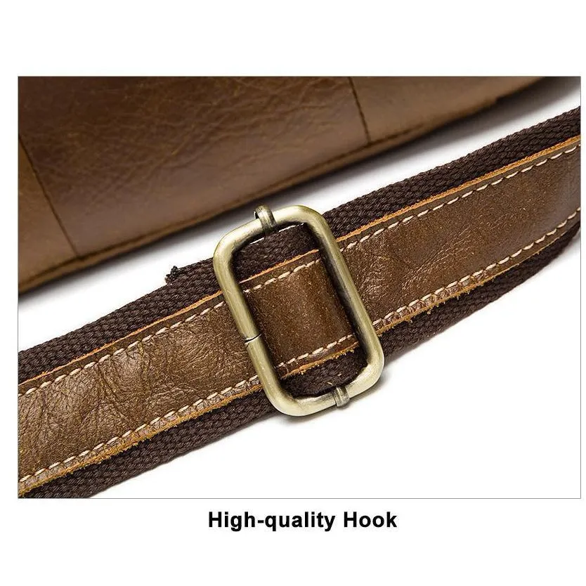 Men Genuine Leather Casual Solid Cross-body Messenger Bag with a Flap Belt Buckle Design