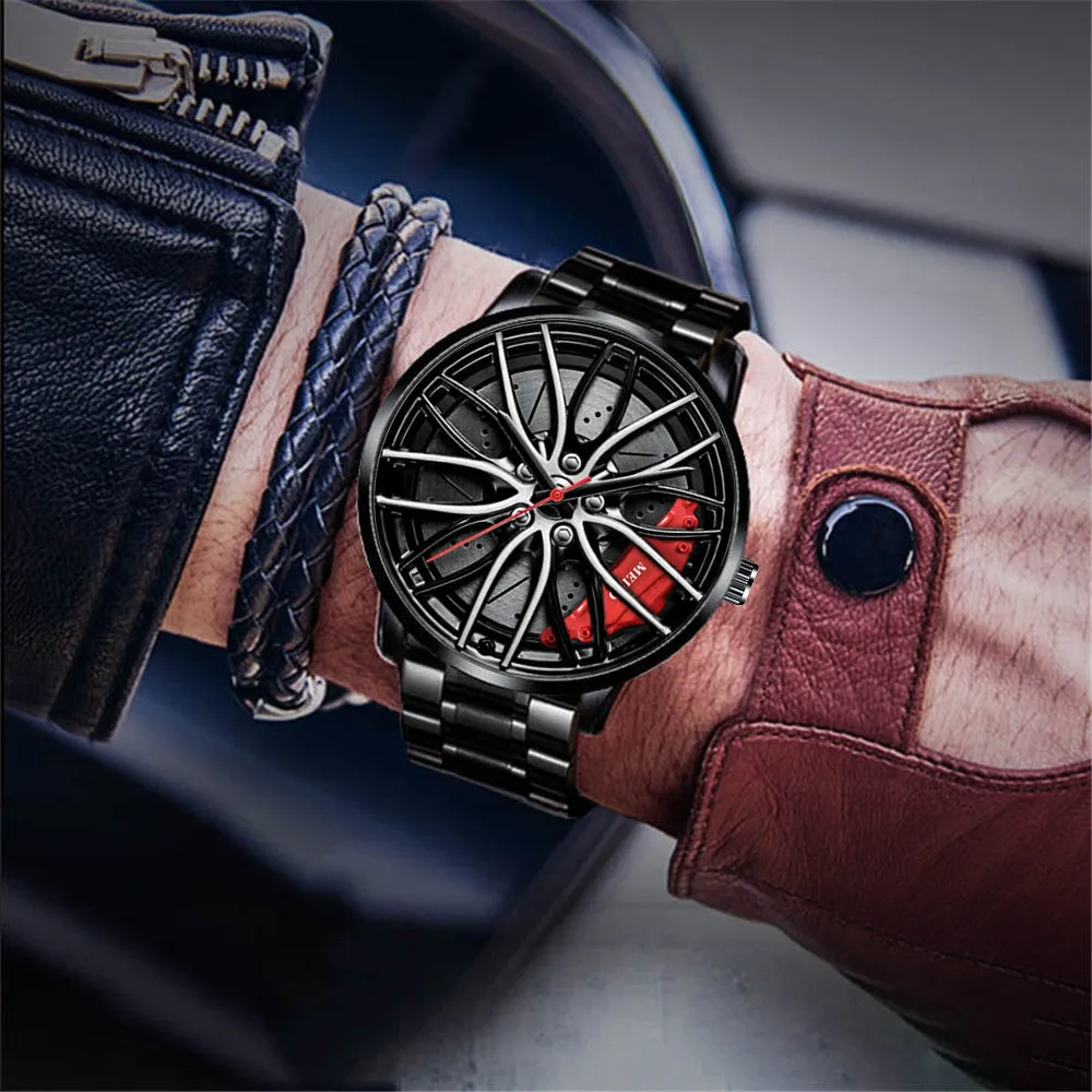 Mens Luxury Watches Sports Car Watches 3D Sport Rim Hub Wheel Wristwatch Car Quartz Men's Watches Creative Relogio Masculino