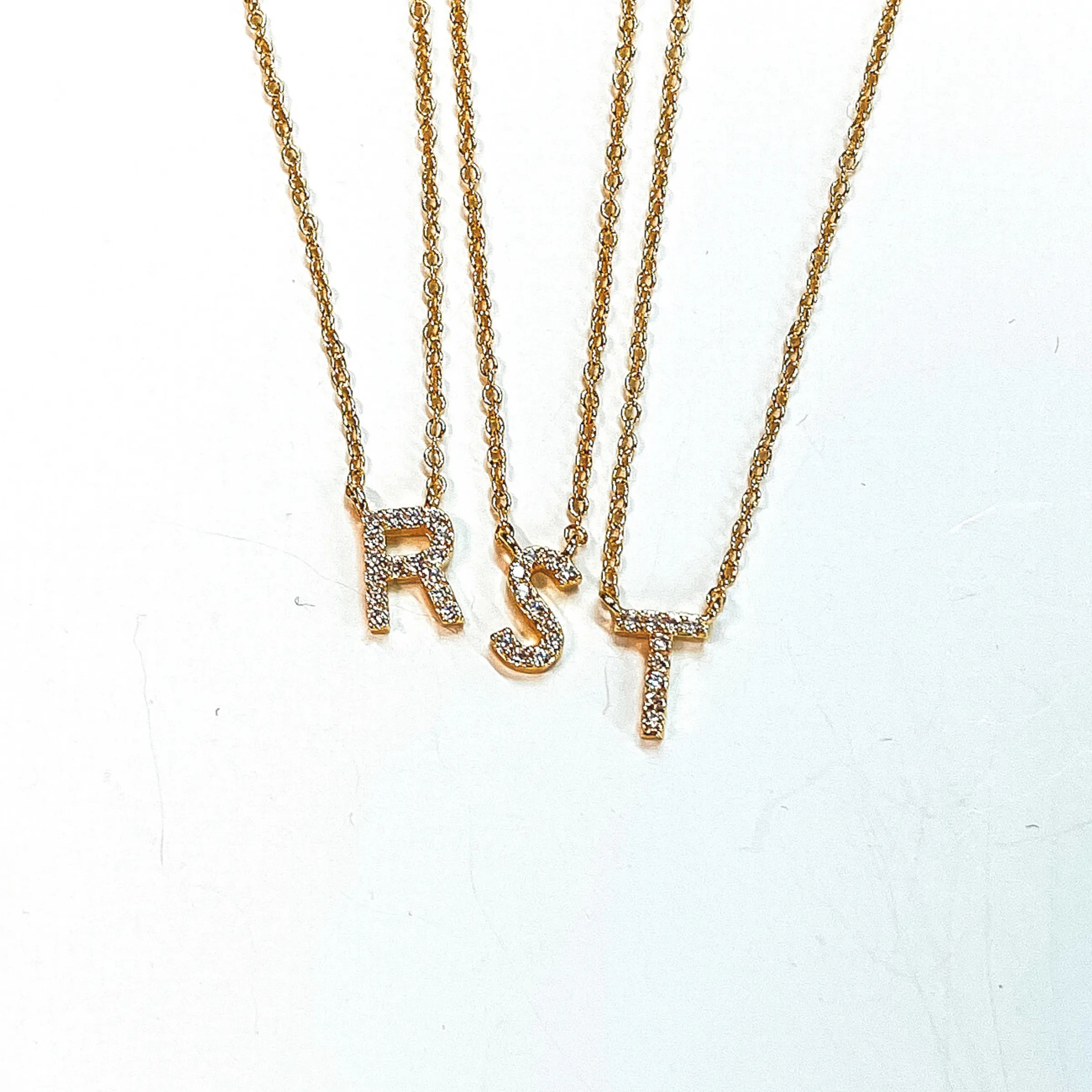 Mini CZ Crystal Initial Necklaces in Gold