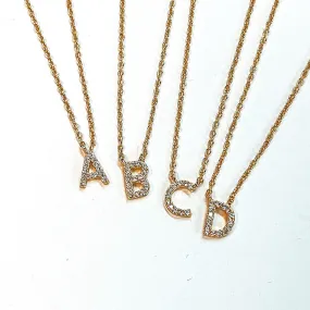 Mini CZ Crystal Initial Necklaces in Gold