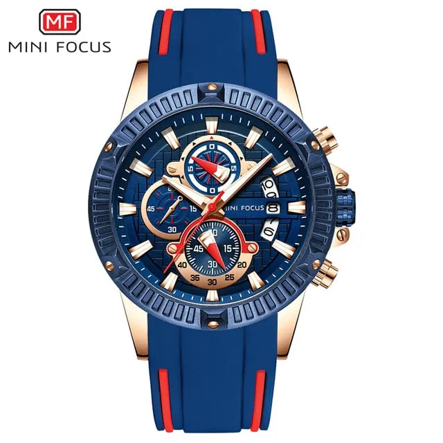 MINIFOCUS Sport Wrist Watch Men Luxury Waterproof Relogio Masculino Fashion Brand Military Men's Wristwatch Quartz Silicone Blue