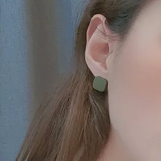 Minimal Square Moss Green Invisible Clip On Stud Earrings