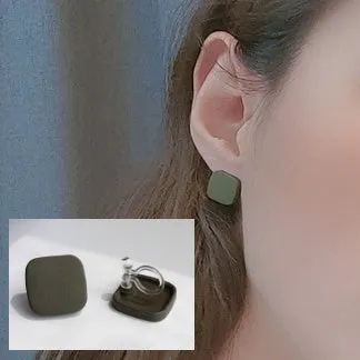 Minimal Square Moss Green Invisible Clip On Stud Earrings