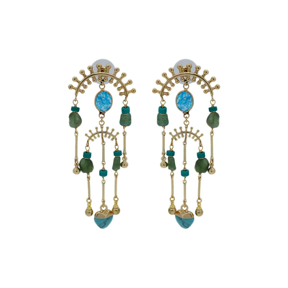 Mixed Blue Gems Chandelier Earrings