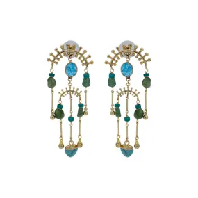 Mixed Blue Gems Chandelier Earrings