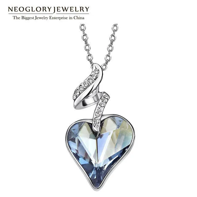 Neoglory Austrian Crystal Rhinestones Four Color Heart Love Chain Necklaces &amp; Pendants For Women 2017 Gift India Jewelry JS4 HE1