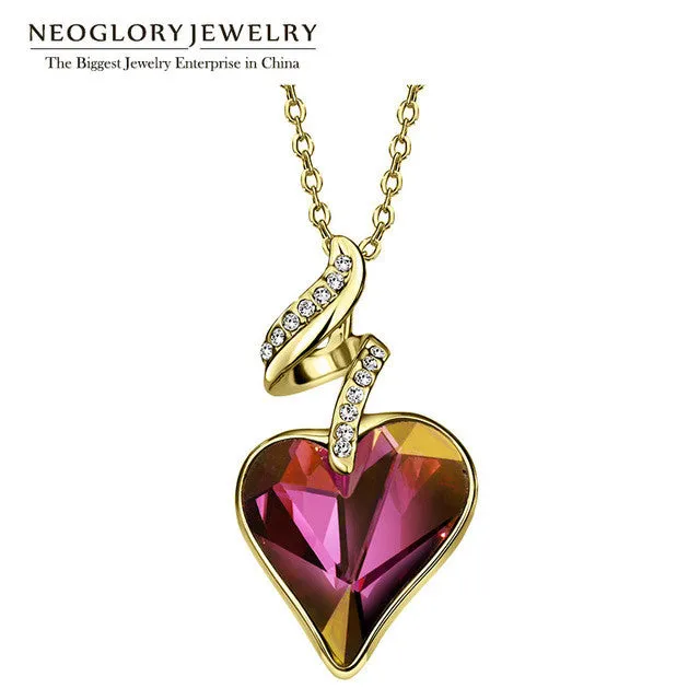 Neoglory Austrian Crystal Rhinestones Four Color Heart Love Chain Necklaces &amp; Pendants For Women 2017 Gift India Jewelry JS4 HE1