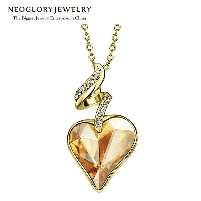 Neoglory Austrian Crystal Rhinestones Four Color Heart Love Chain Necklaces &amp; Pendants For Women 2017 Gift India Jewelry JS4 HE1