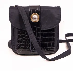 NEW 1990's GIANNI VERSACE Vintage Black Nylon MEDUSA Croc Embossed CROSSBODY BAG