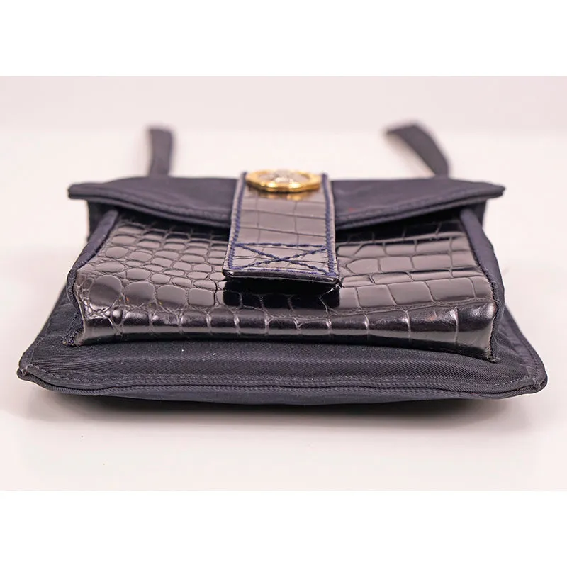 NEW 1990's GIANNI VERSACE Vintage Black Nylon MEDUSA Croc Embossed CROSSBODY BAG