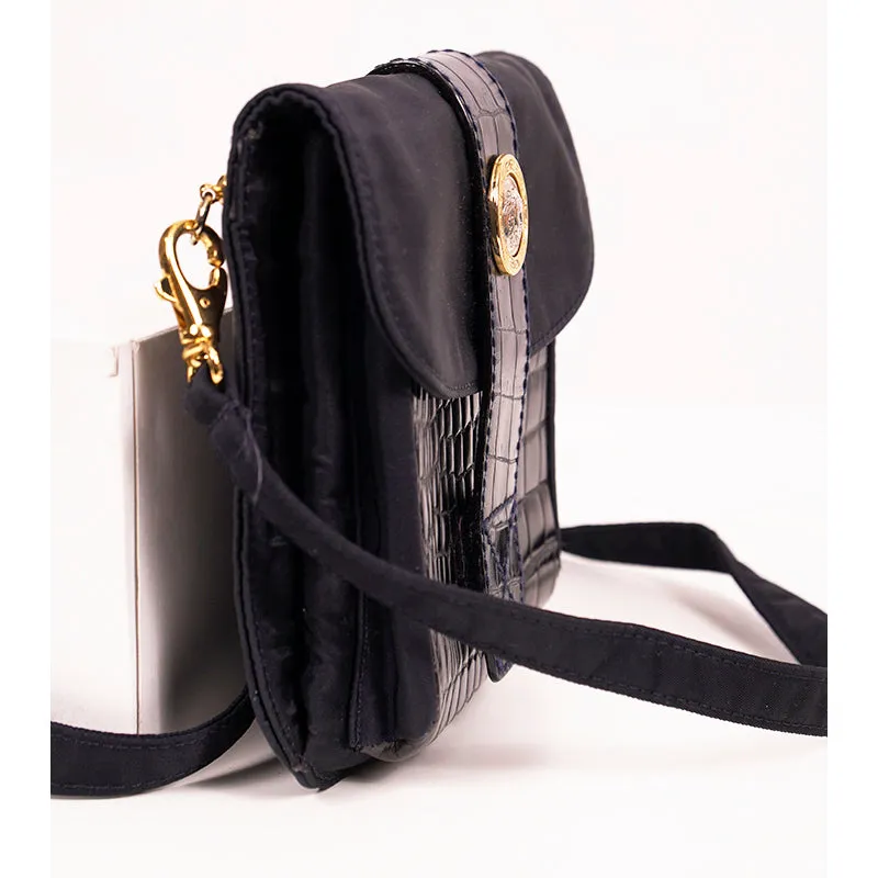 NEW 1990's GIANNI VERSACE Vintage Black Nylon MEDUSA Croc Embossed CROSSBODY BAG