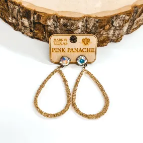 Pink Panache | Textured Teardrop Earrings with AB Cushion Cut Crystals in Gold