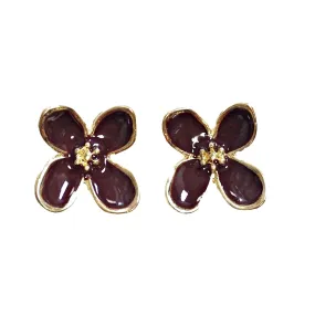 Pretty Purple Flower Invisible Clip On Stud Earrings