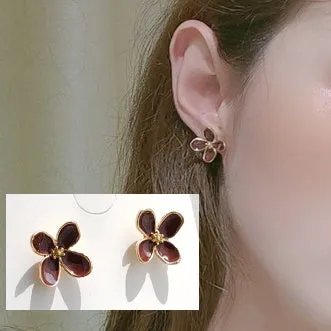 Pretty Purple Flower Invisible Clip On Stud Earrings