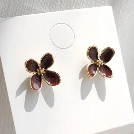 Pretty Purple Flower Invisible Clip On Stud Earrings