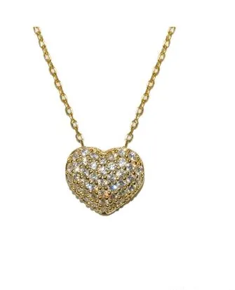 Puffed Heart Pave' Crystal Gold Necklace