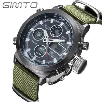 Quartz Digital Sports Watches Men Leather Nylon LED Military Army Waterproof Diving Wristwatch Men's Watch