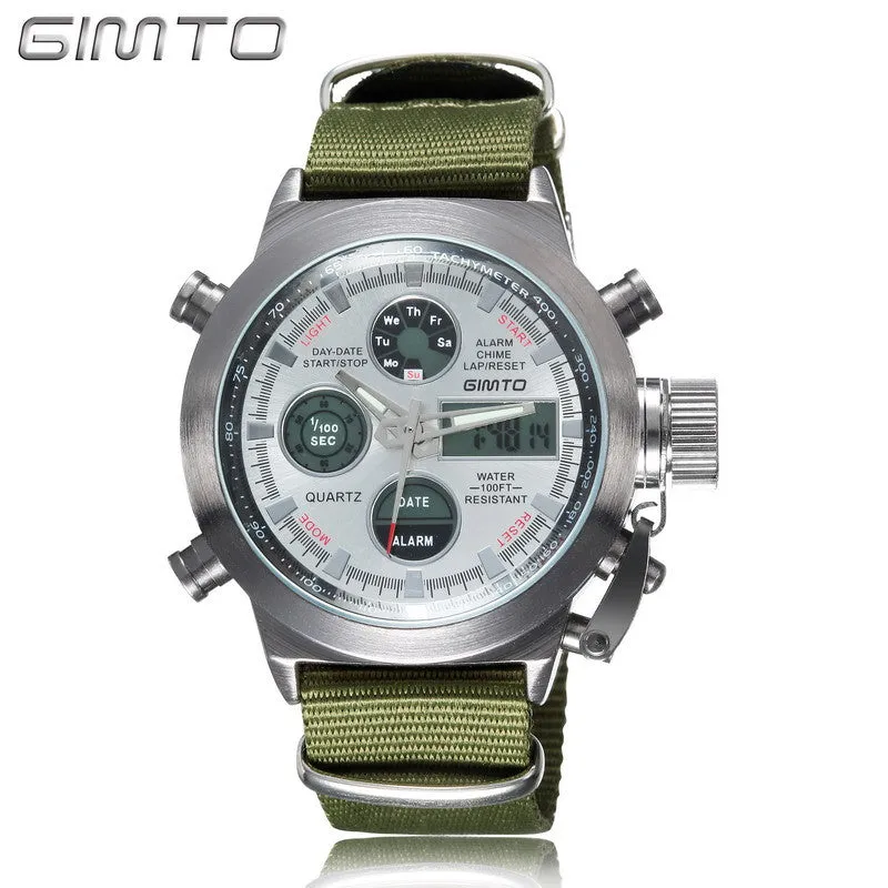 Quartz Digital Sports Watches Men Leather Nylon LED Military Army Waterproof Diving Wristwatch Men's Watch