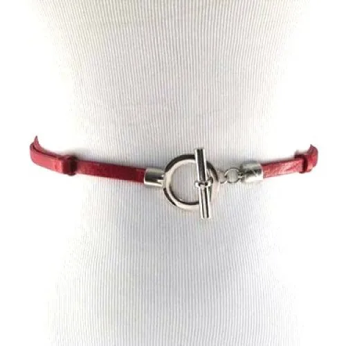 Red Skinny Waist Belt with Toggle Belt Buckle