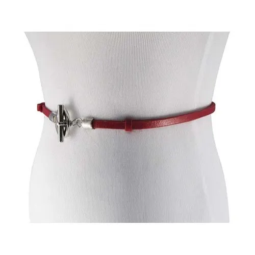 Red Skinny Waist Belt with Toggle Belt Buckle