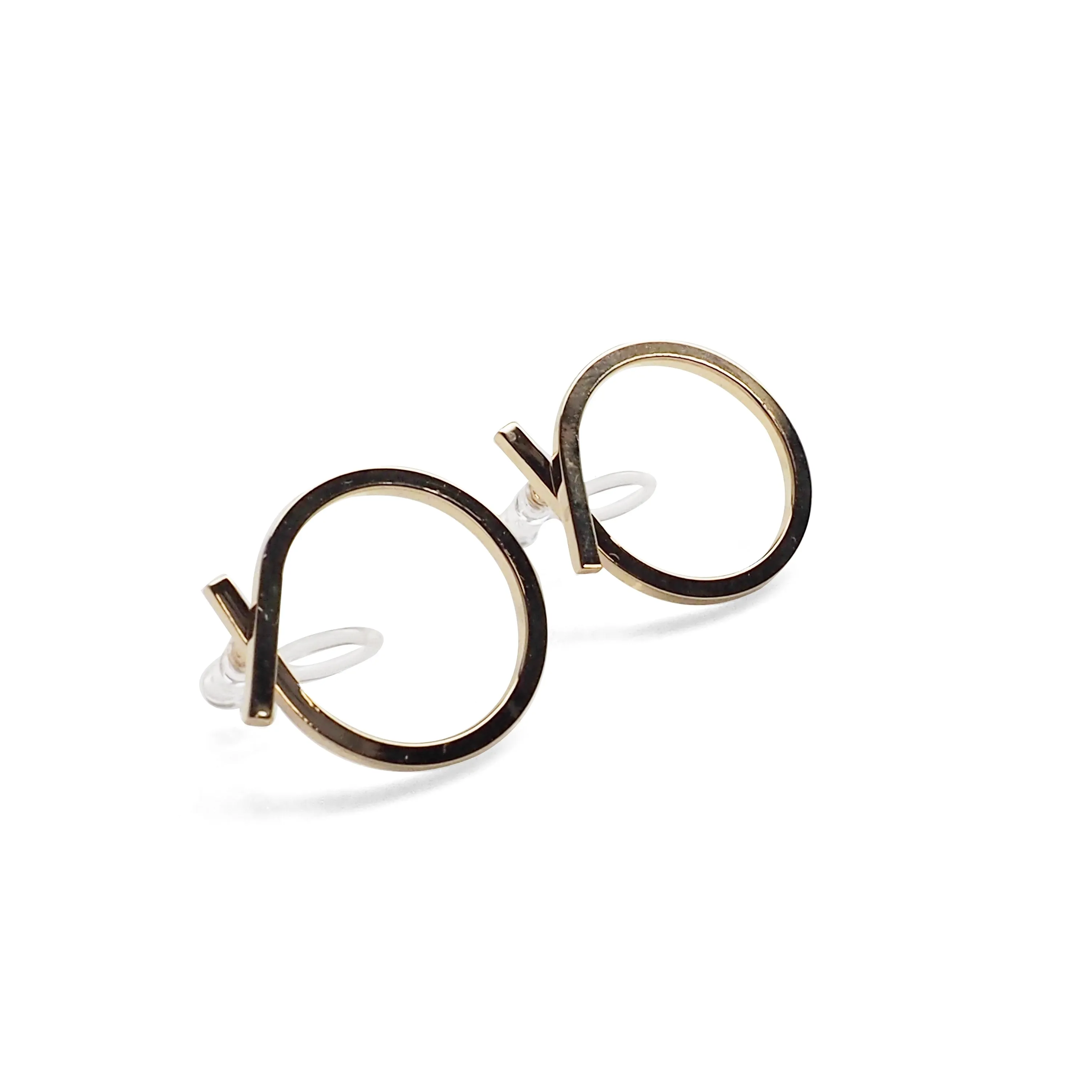 Ribbon Circle Hoop Invisible clip on stud earrings ( Gold tone )