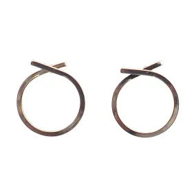 Ribbon Circle Hoop Invisible clip on stud earrings ( Gold tone )