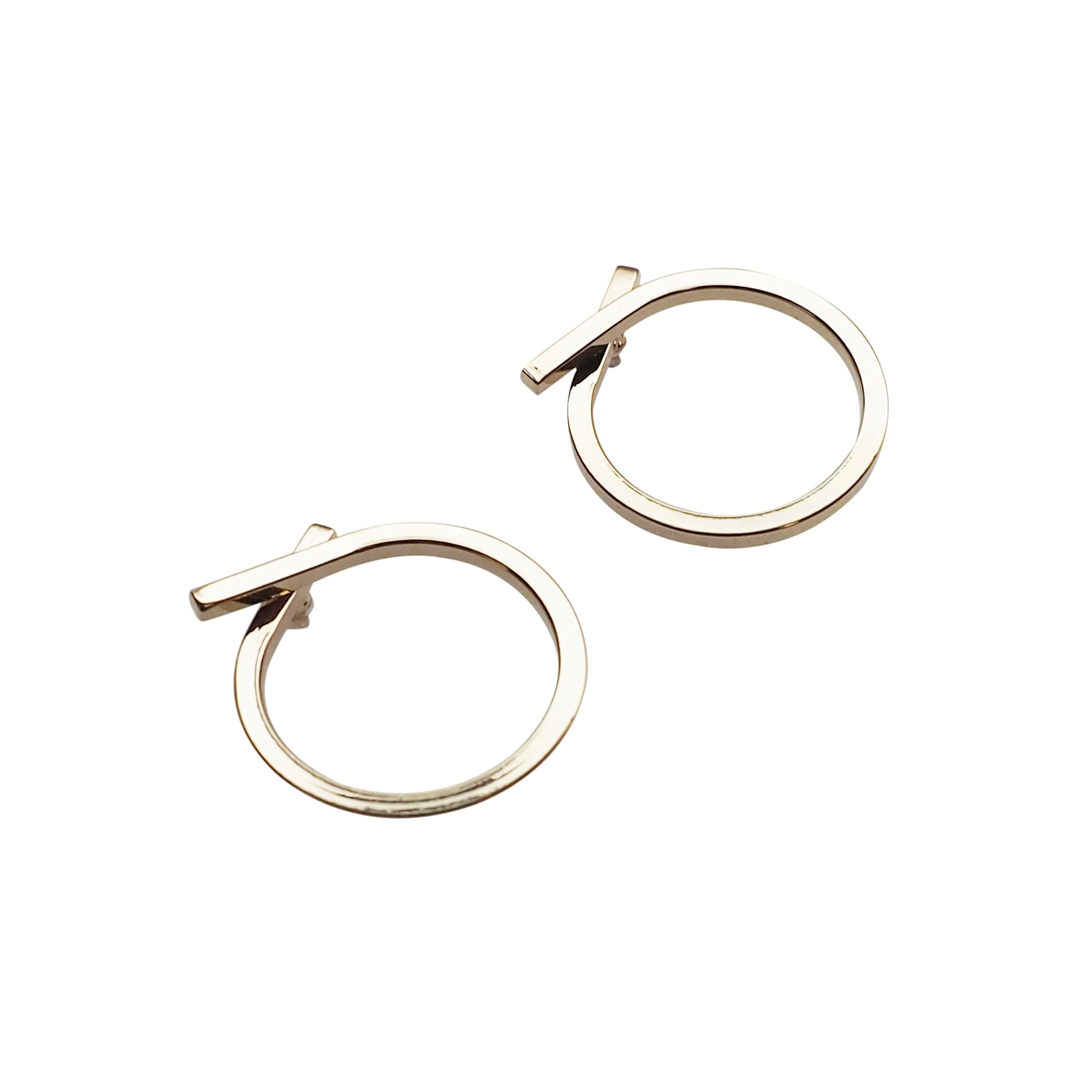 Ribbon Circle Hoop Invisible clip on stud earrings ( Gold tone )