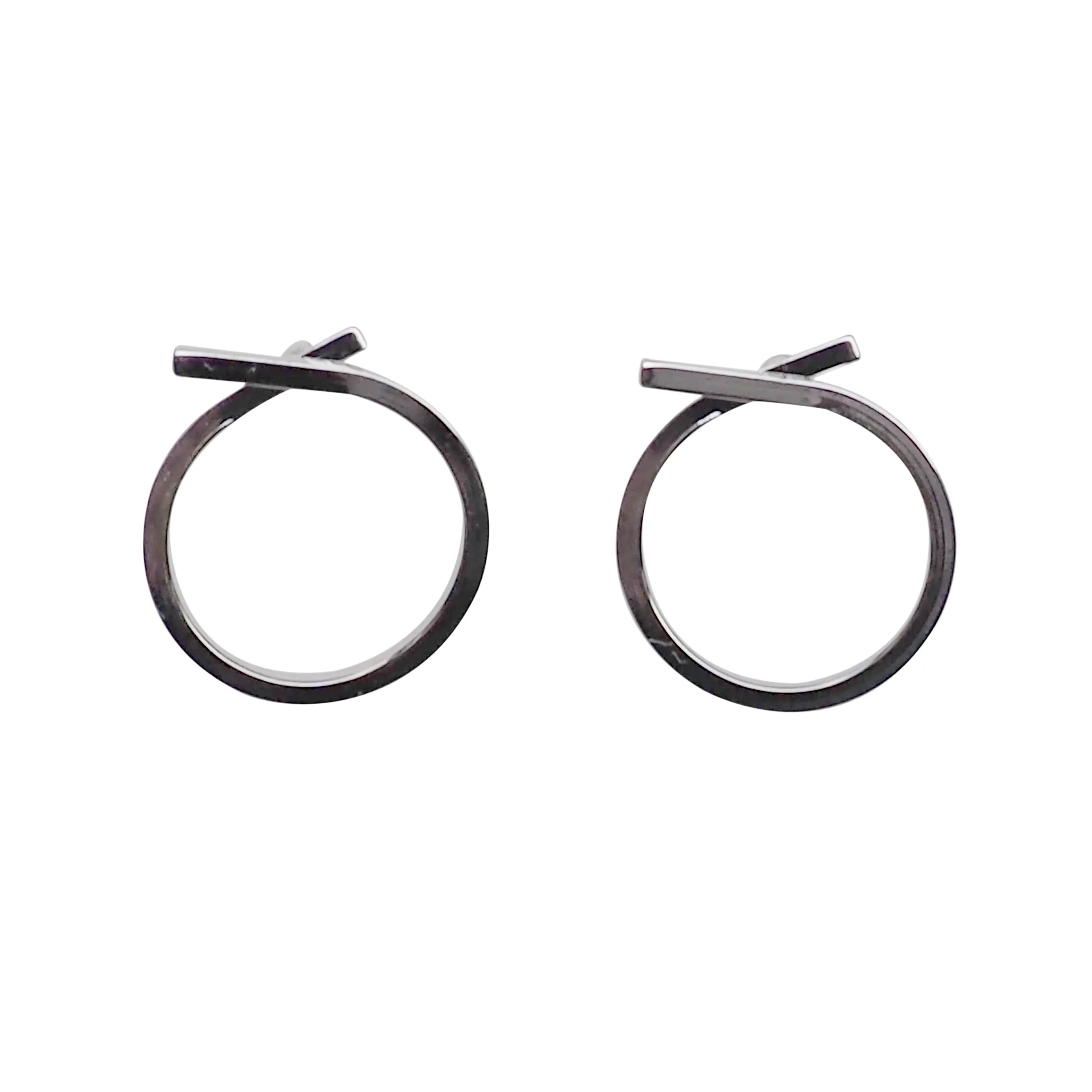 Ribbon Circle Hoop Invisible clip on stud earrings ( Silver tone )