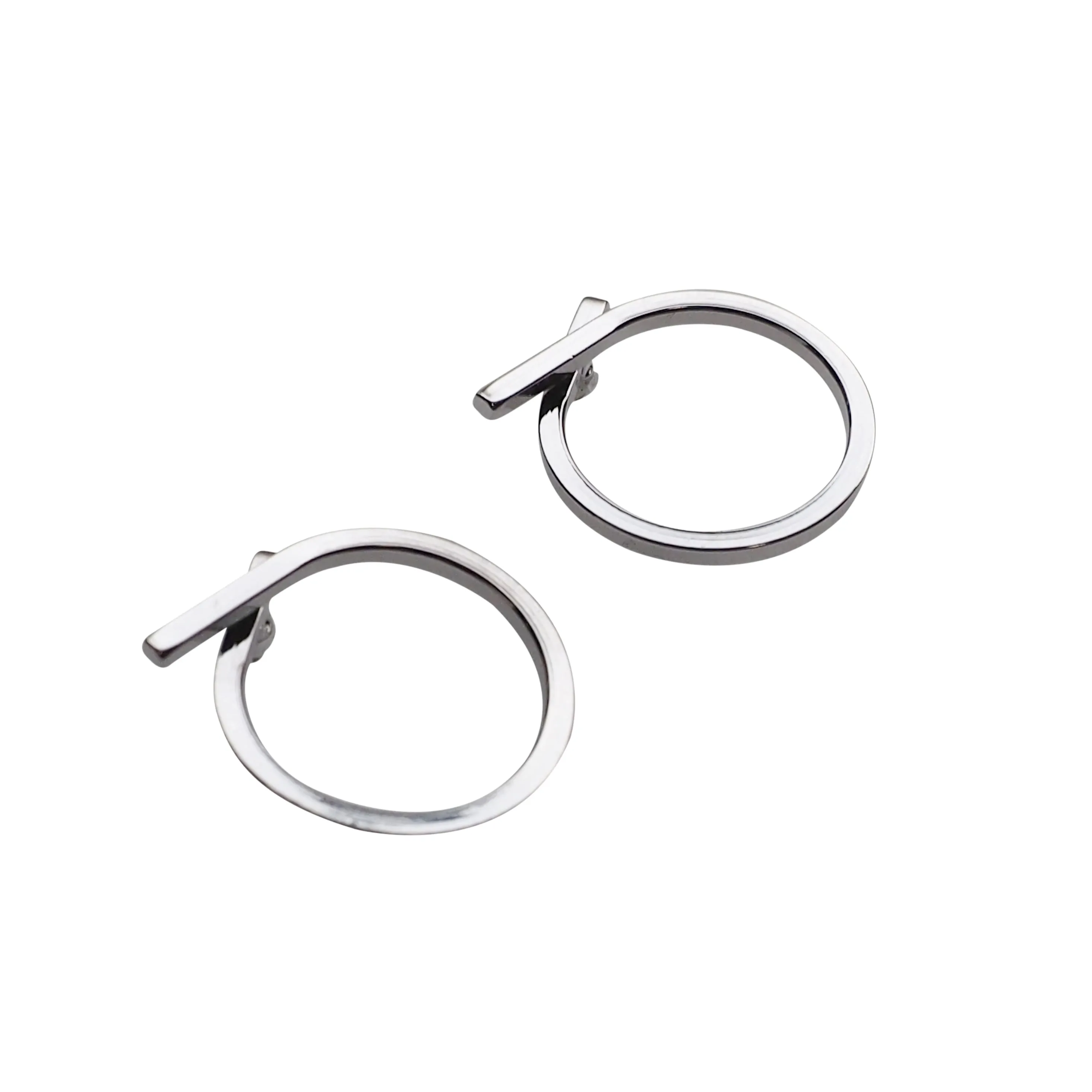 Ribbon Circle Hoop Invisible clip on stud earrings ( Silver tone )