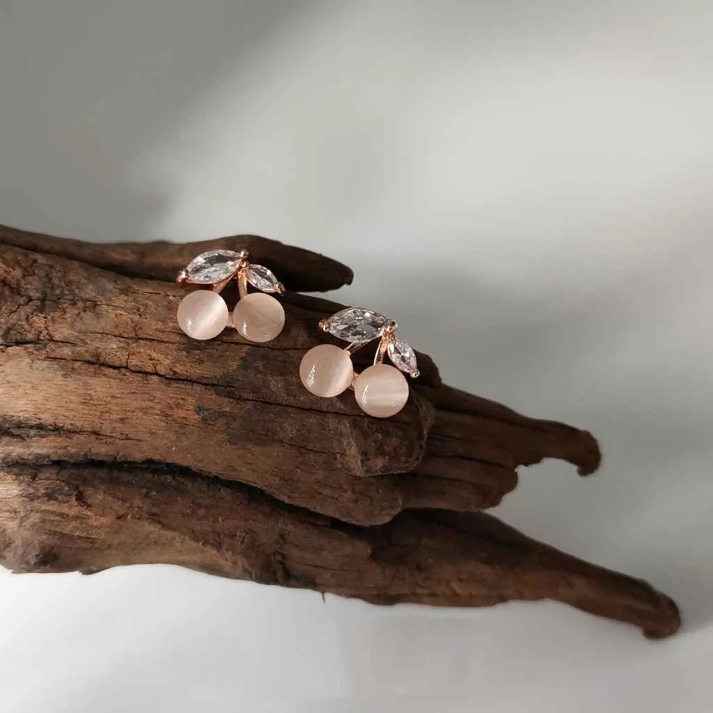 Rose Gold Pink Cherry Coil Clip On Earrings