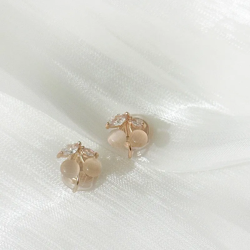 Rose Gold Pink Cherry Coil Clip On Earrings