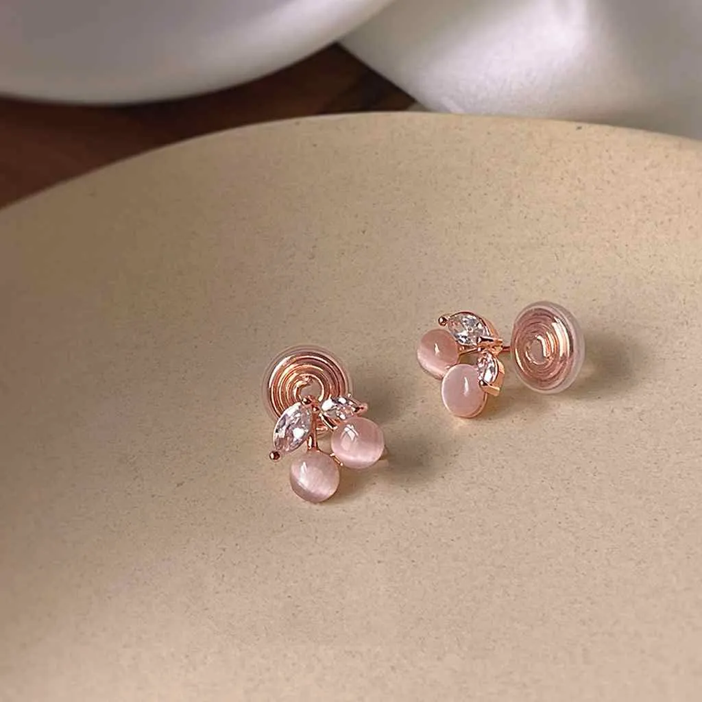 Rose Gold Pink Cherry Coil Clip On Earrings