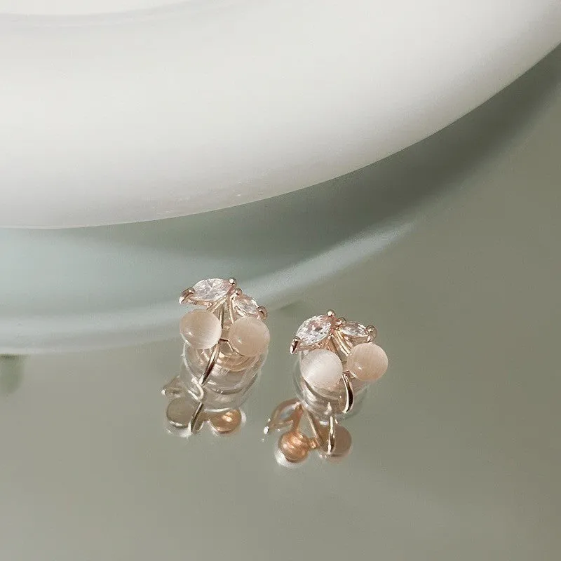 Rose Gold Pink Cherry Coil Clip On Earrings