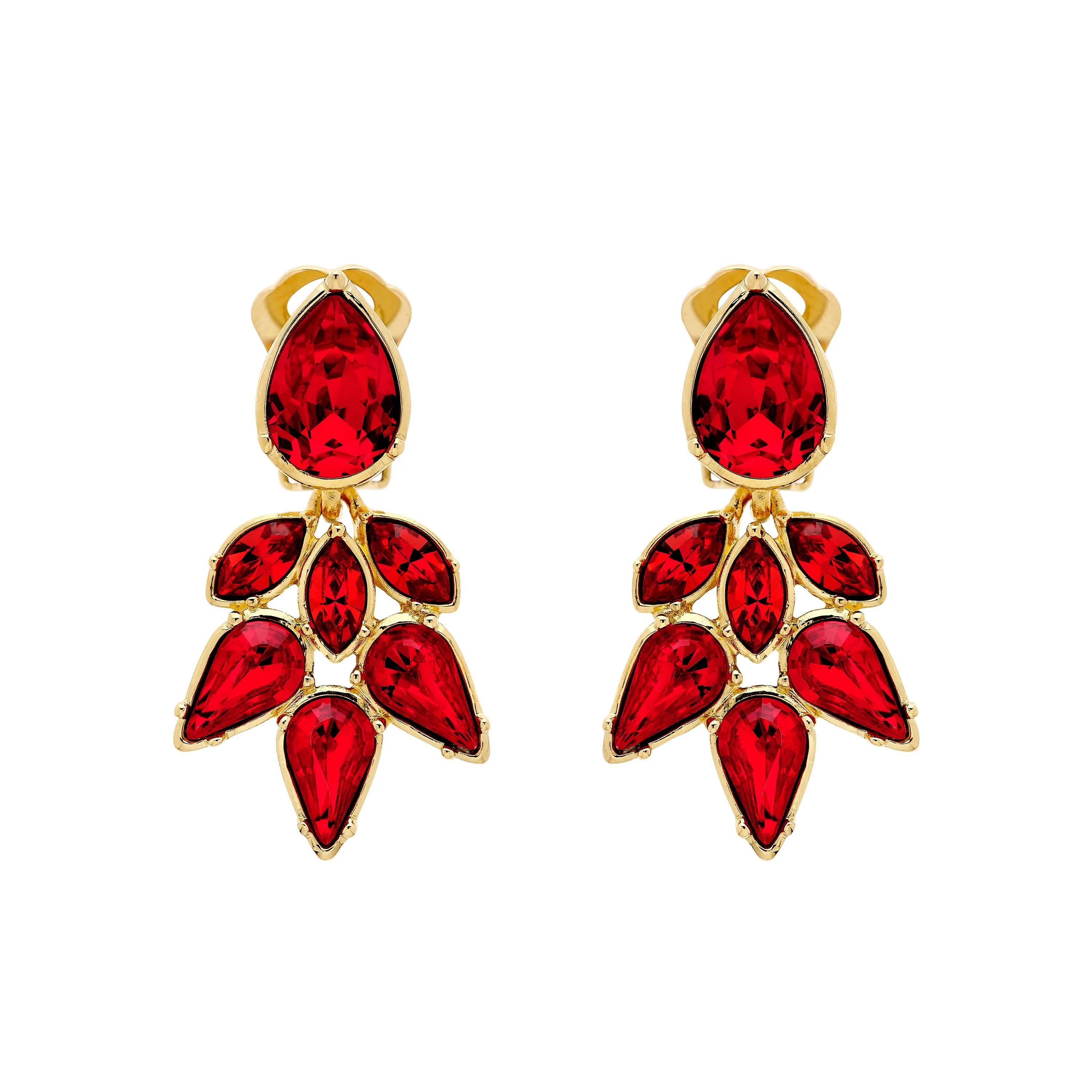 Ruby Crystal Statement Clip Earrings