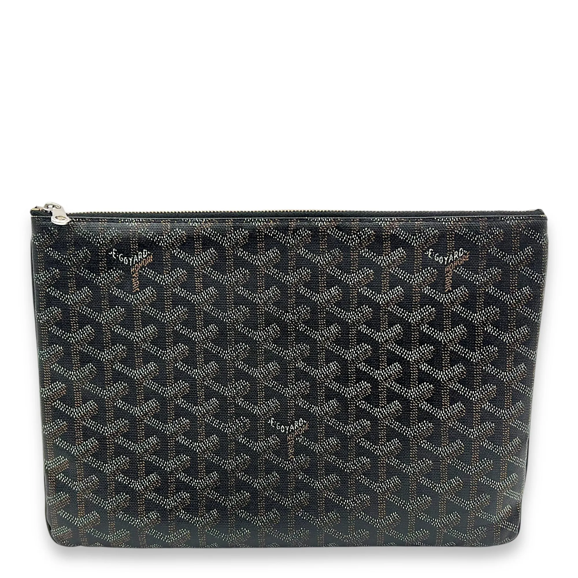 Senat MM Black Clutch in Coated Canvas, Silver hardware