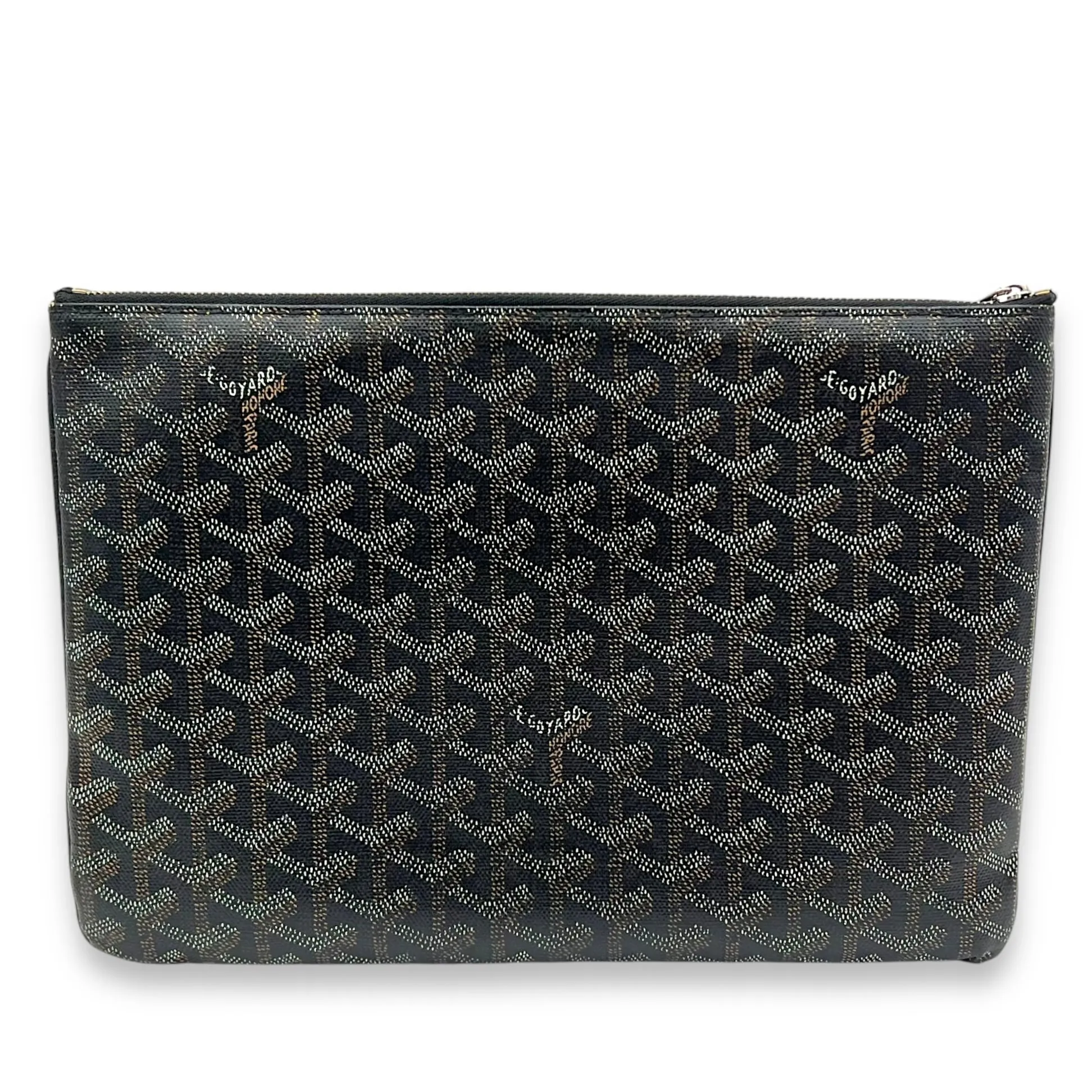 Senat MM Black Clutch in Coated Canvas, Silver hardware