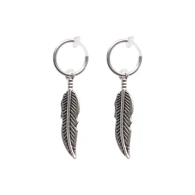 Silver Feather Resin Clip On Hoop Earrings