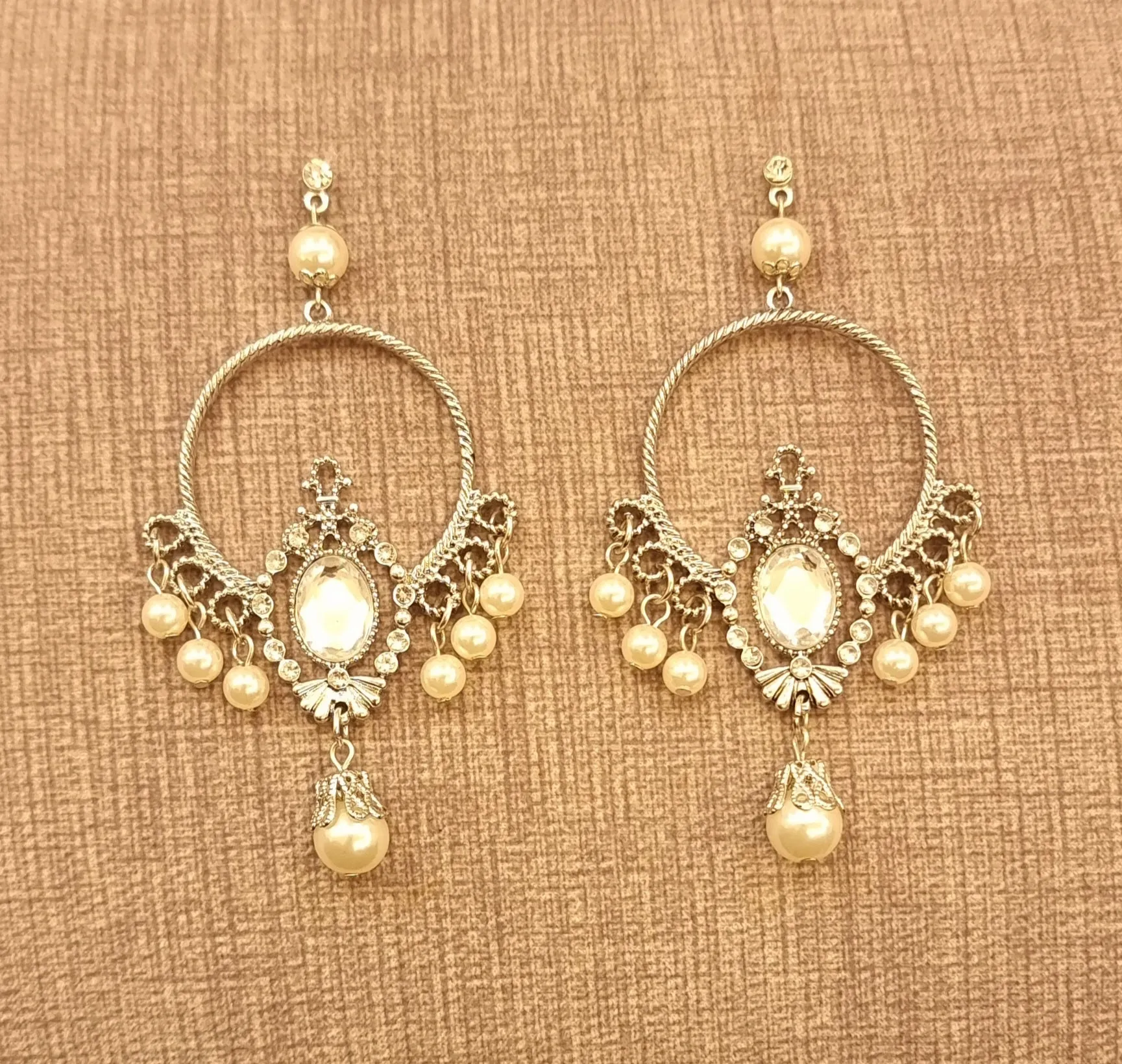 Silver Pearl Chandelier Earrings.