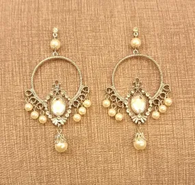 Silver Pearl Chandelier Earrings.