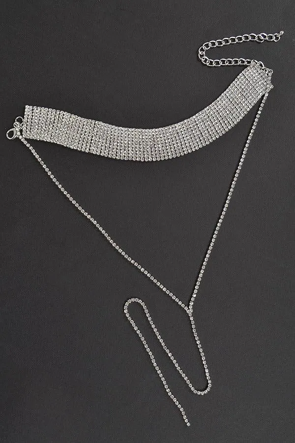 Silver Sparkle Long Choker Necklace